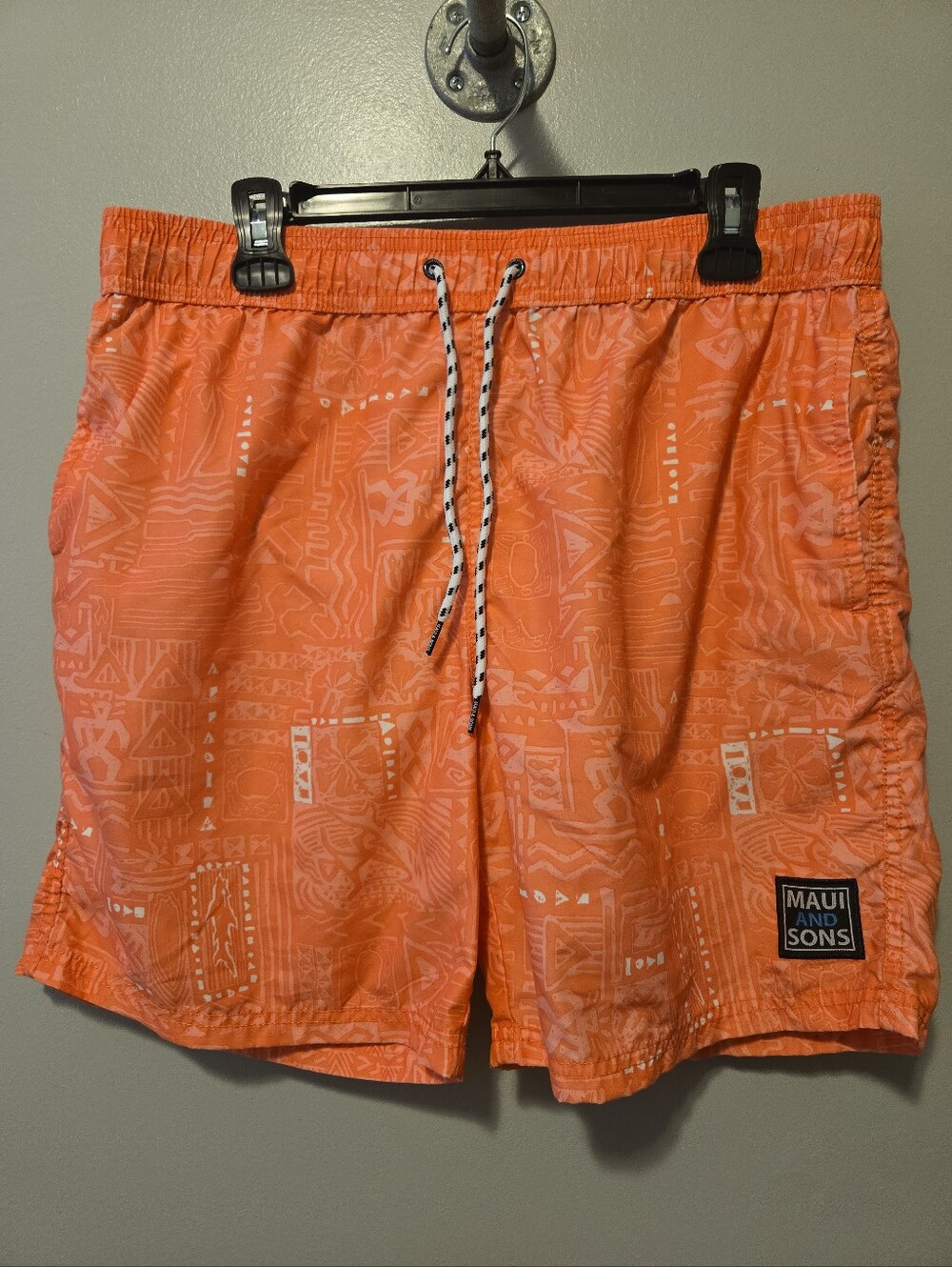 Maui & Sons Men's Swim Shorts Trunks Coral Print Drawstring Elastic Waist Sz. XL